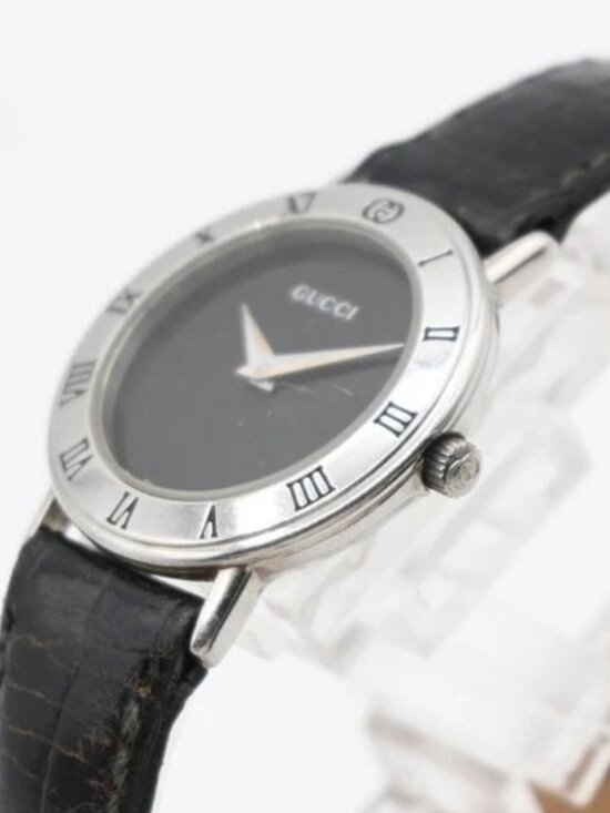 GUCCI 3000L Watch Quartz 25 mm Stainless Steel Embossing Leather Black 05LC590 main image 6